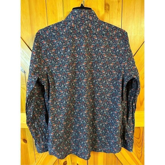 EXPRESS Button Up Long Sleeve Floral Modern Fit Shirt Men's Large 16-16.5 Navy ( - Picture 5 of 6